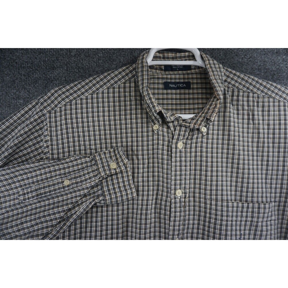 Vintage Nautica Shirt Mens Large Button Down Long Sleeve J-Class Sailboat